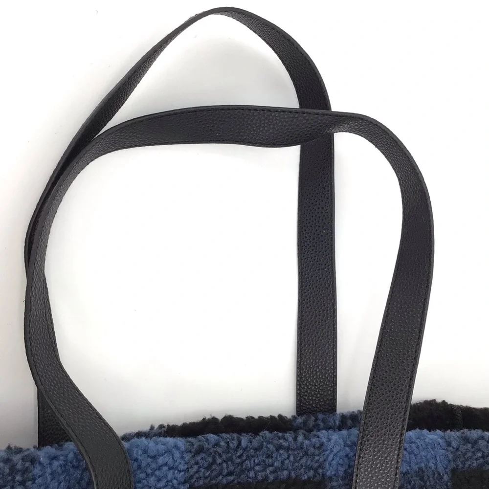 Barnes & Noble Exclusive Blue Buffalo Plaid Sherpa Tote Bag - Picture 6 of 11